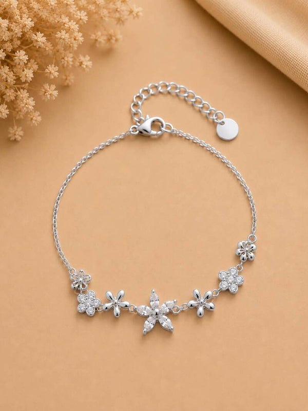 Bracelet à fleurs assorties et strass scintillants Argent