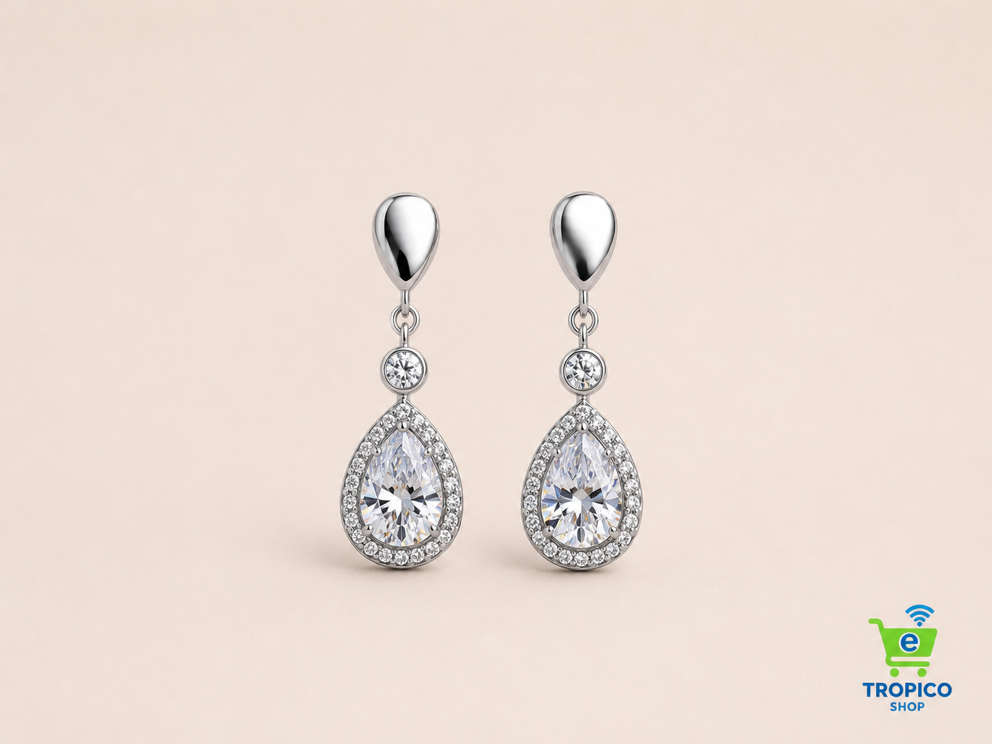 Boucles d'oreilles en forme de goutte d'eau strass Argenté