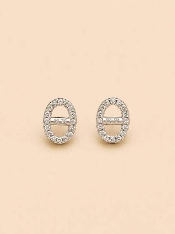 Boucles d'oreilles puces motif ovale sertie en strass Argent