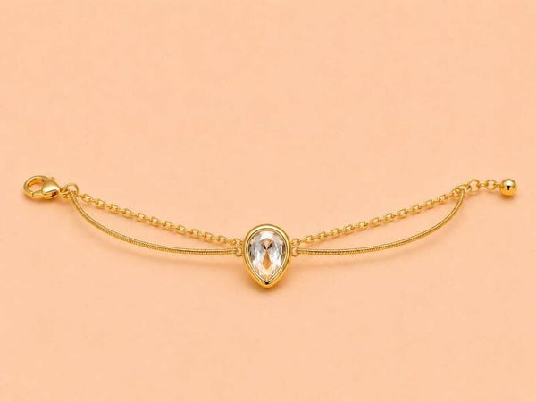 Bracelet double chaîne avec strass goutte Doré