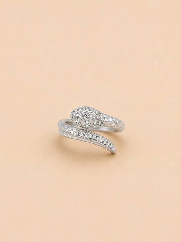 Bague ouverte à l'avant serpent détail strass Argent
