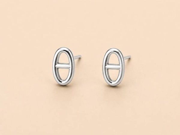 Boucles d'oreilles puces motif ovale style moderne Argent
