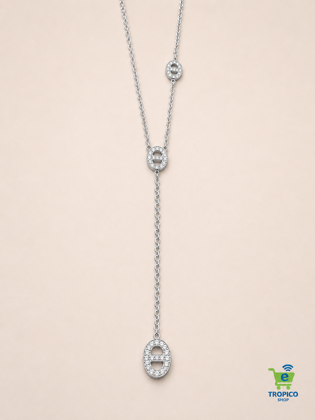 Collier en Y à 3 médaillons strassés Argenté