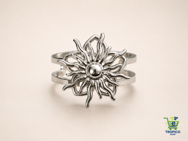 Bague anti stress ajustable soleil rotatif Argenté