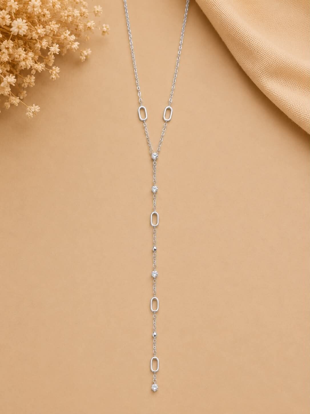 Collier en Y à maillons maille marine strass Argent