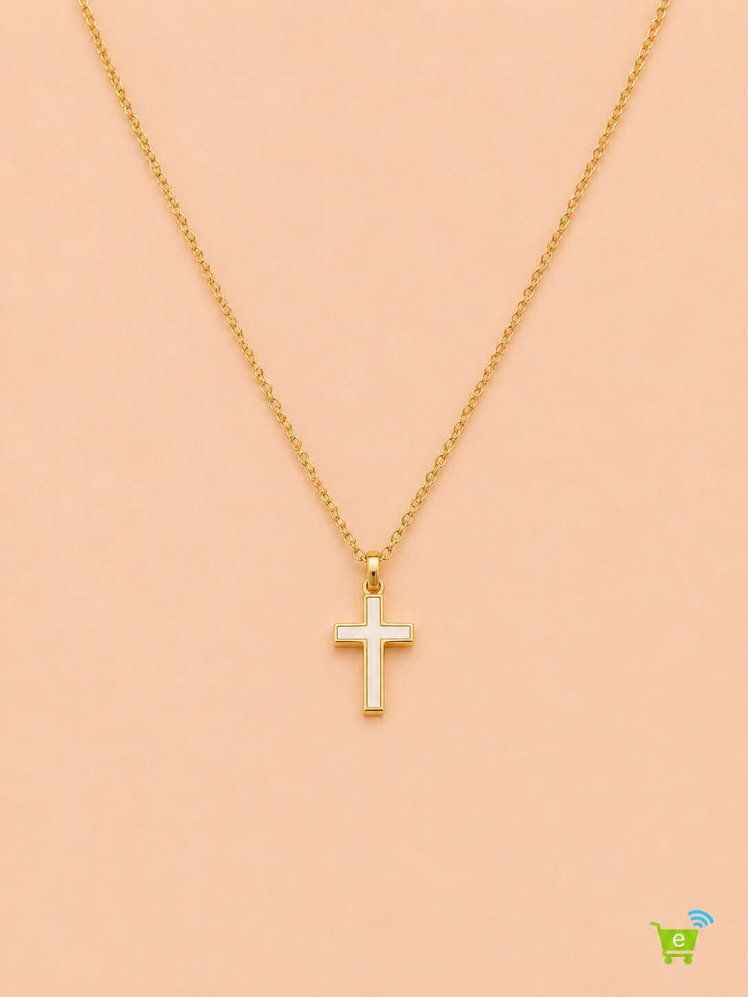 Collier fin pendant croix nacrée Doré