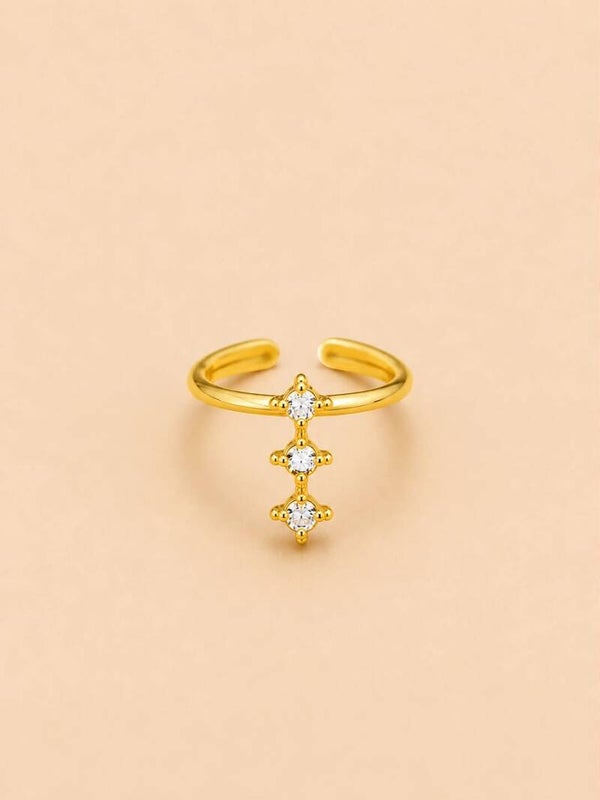Bague ajustable trio de strass Doré