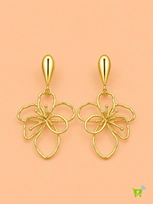 Boucles d'oreilles pendantes fleurs ajourées en fil sculpté Doré
