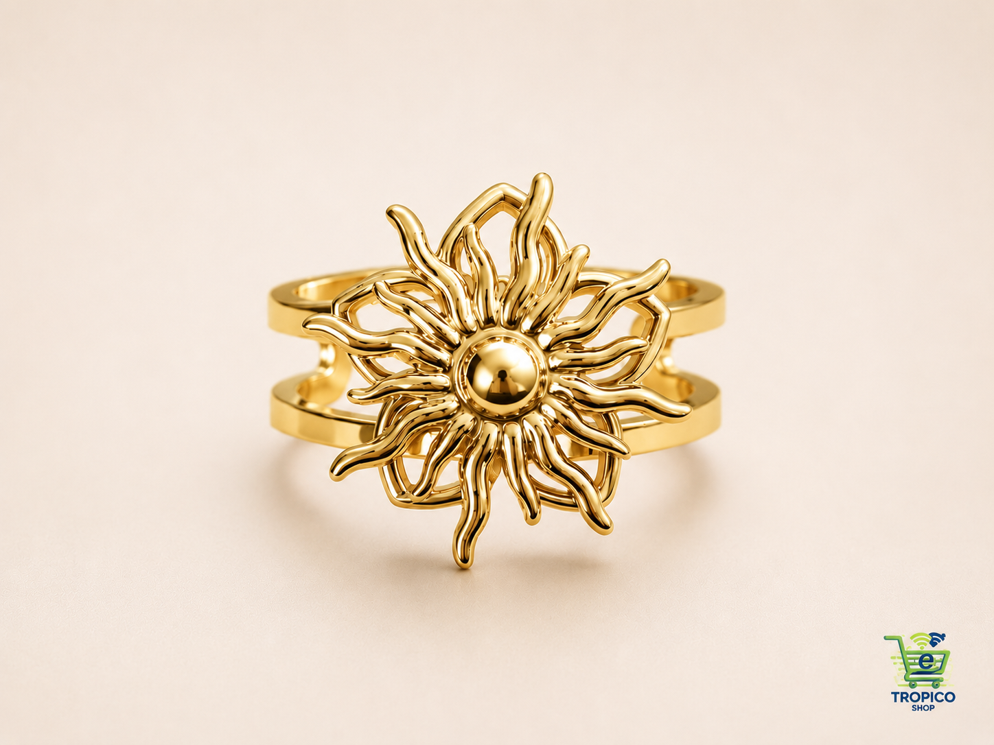 Bague anti stress ajustable soleil rotatif Doré