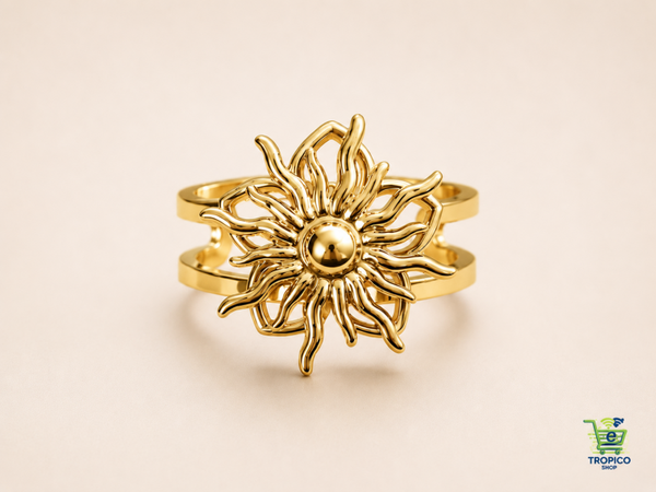 Bague anti stress ajustable soleil rotatif Doré