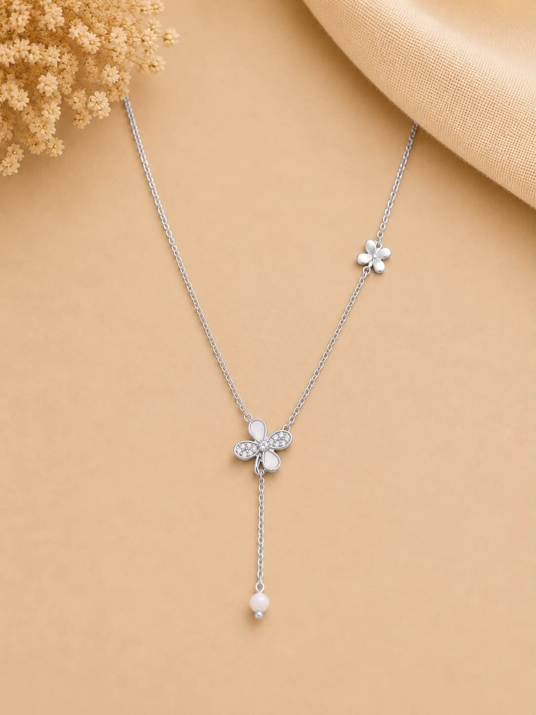 Collier trèfle à quatre feuilles pendant bille Argent