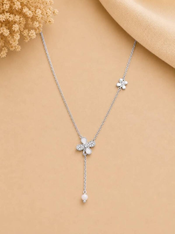 Collier trèfle à quatre feuilles pendant bille Argent