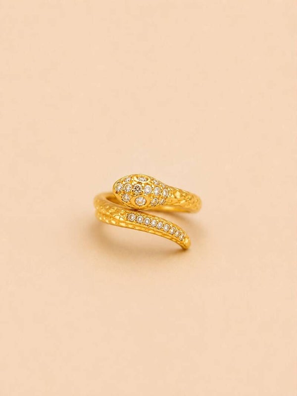 Bague ouverte à l'avant serpent détail strass Doré