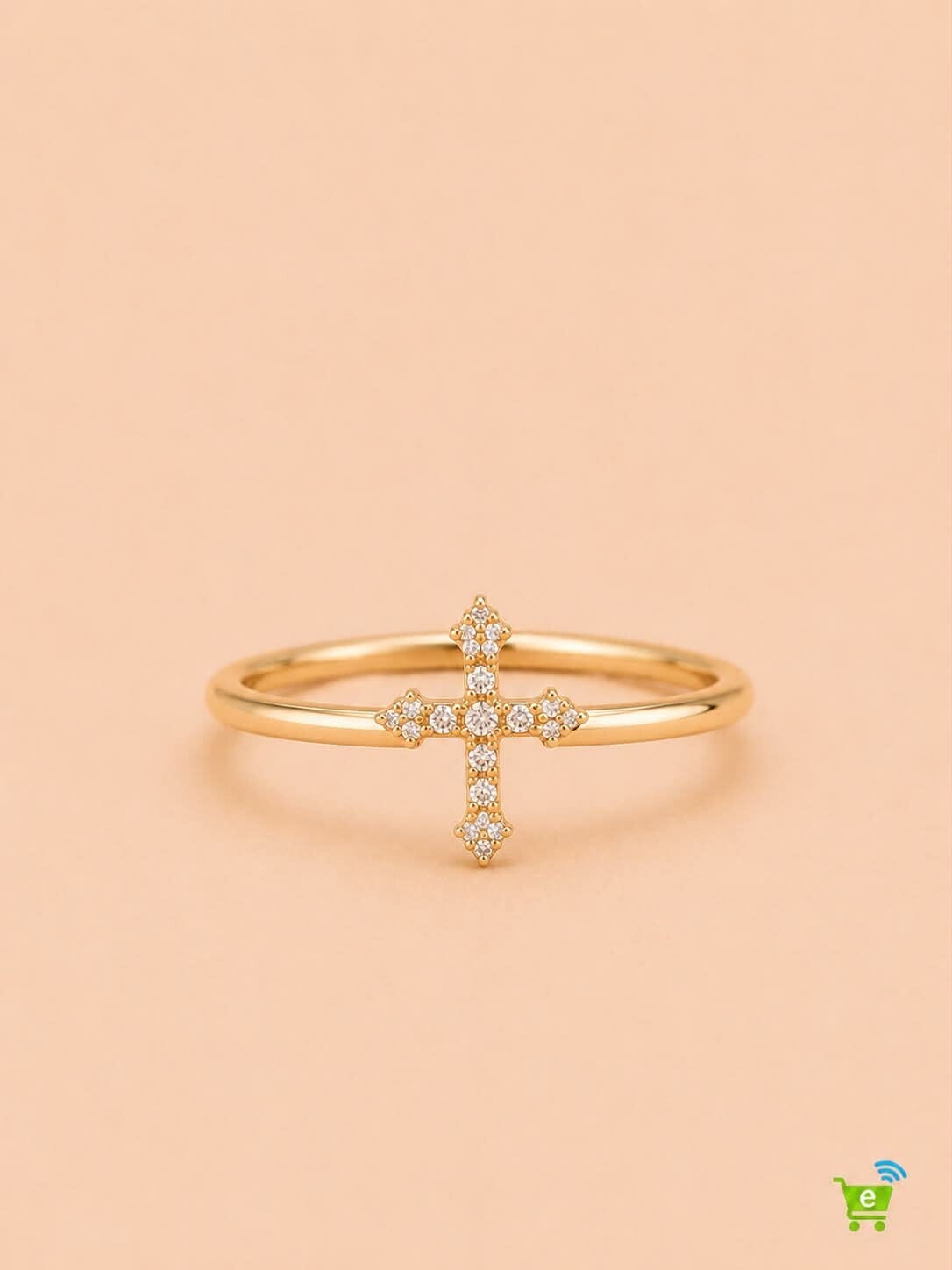 Bague ajustable croix royale strassée Doré