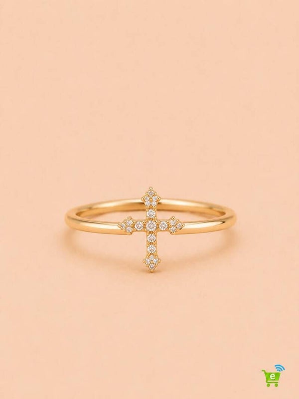 Bague ajustable croix royale strassée Doré