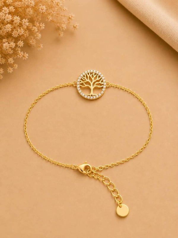 Bracelet fin médaillon arbre de vie serti de strass Doré