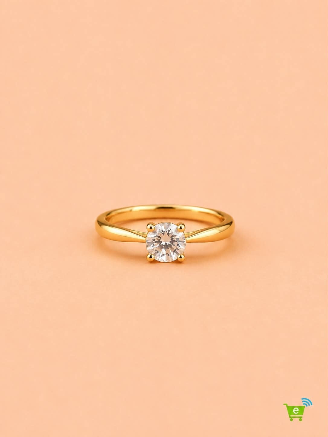 Bague ajustable solitaire en strass rond Doré