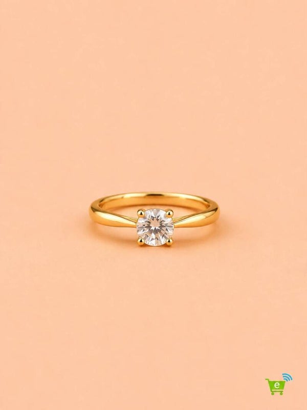 Bague ajustable solitaire en strass rond Doré