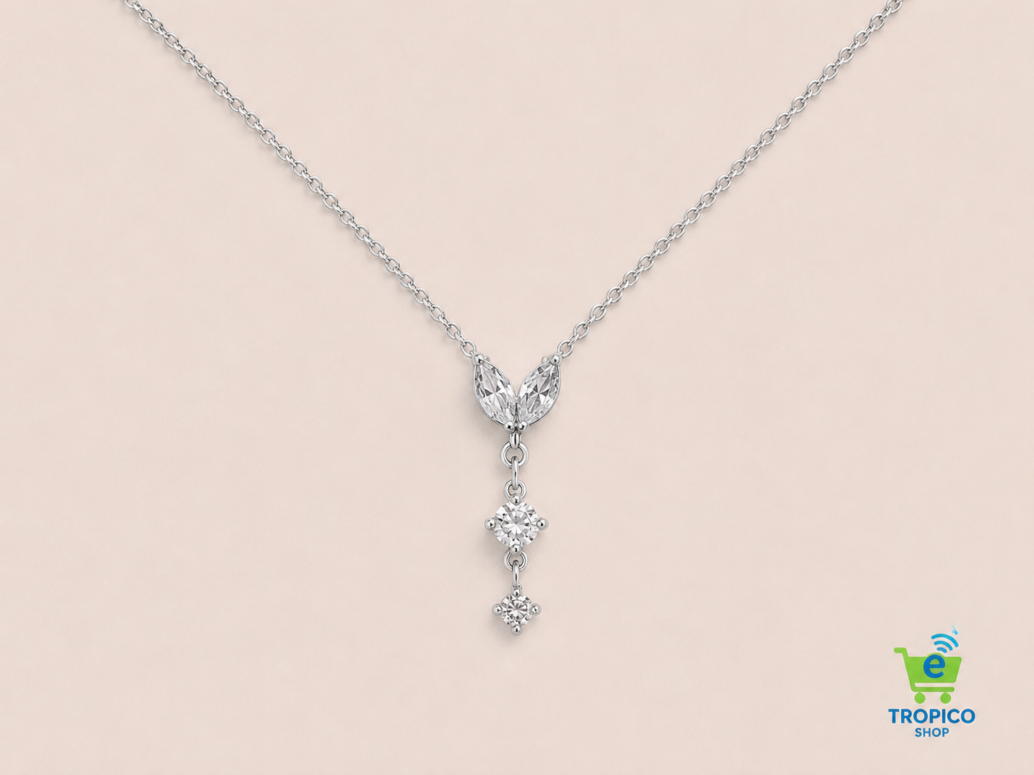 Collier Argenté Strass Pendant Argenté