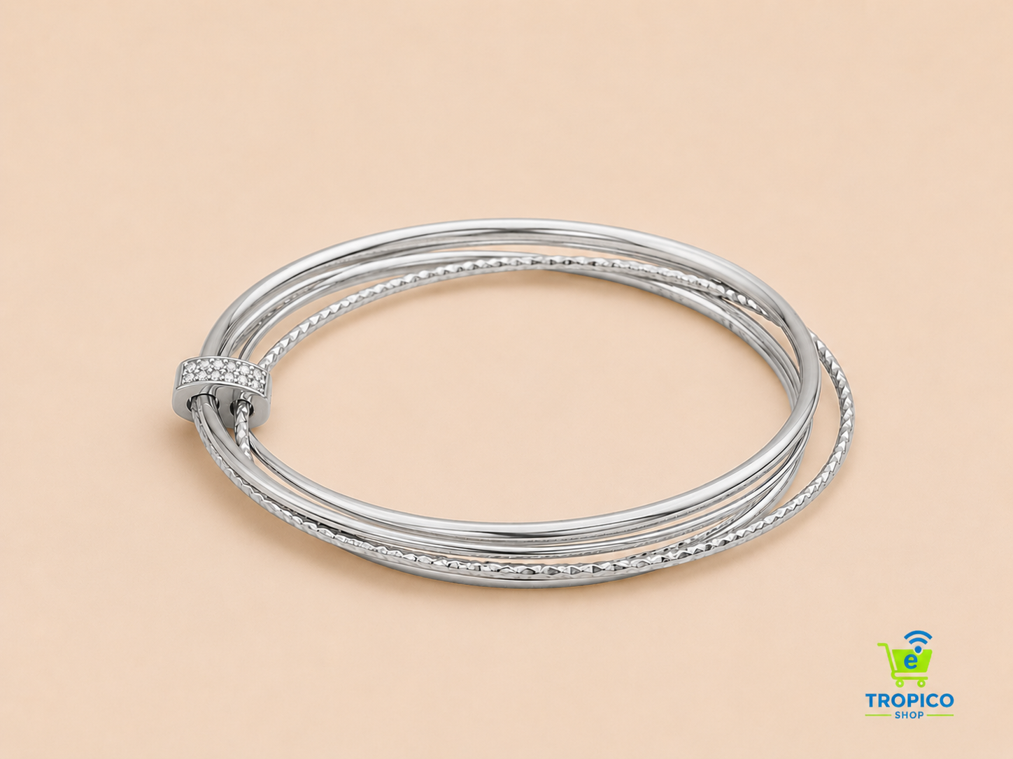 Bracelet trois rangs à motifs avec barre sertie Argenté