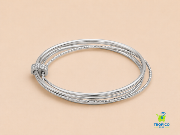 Bracelet trois rangs à motifs avec barre sertie Argenté
