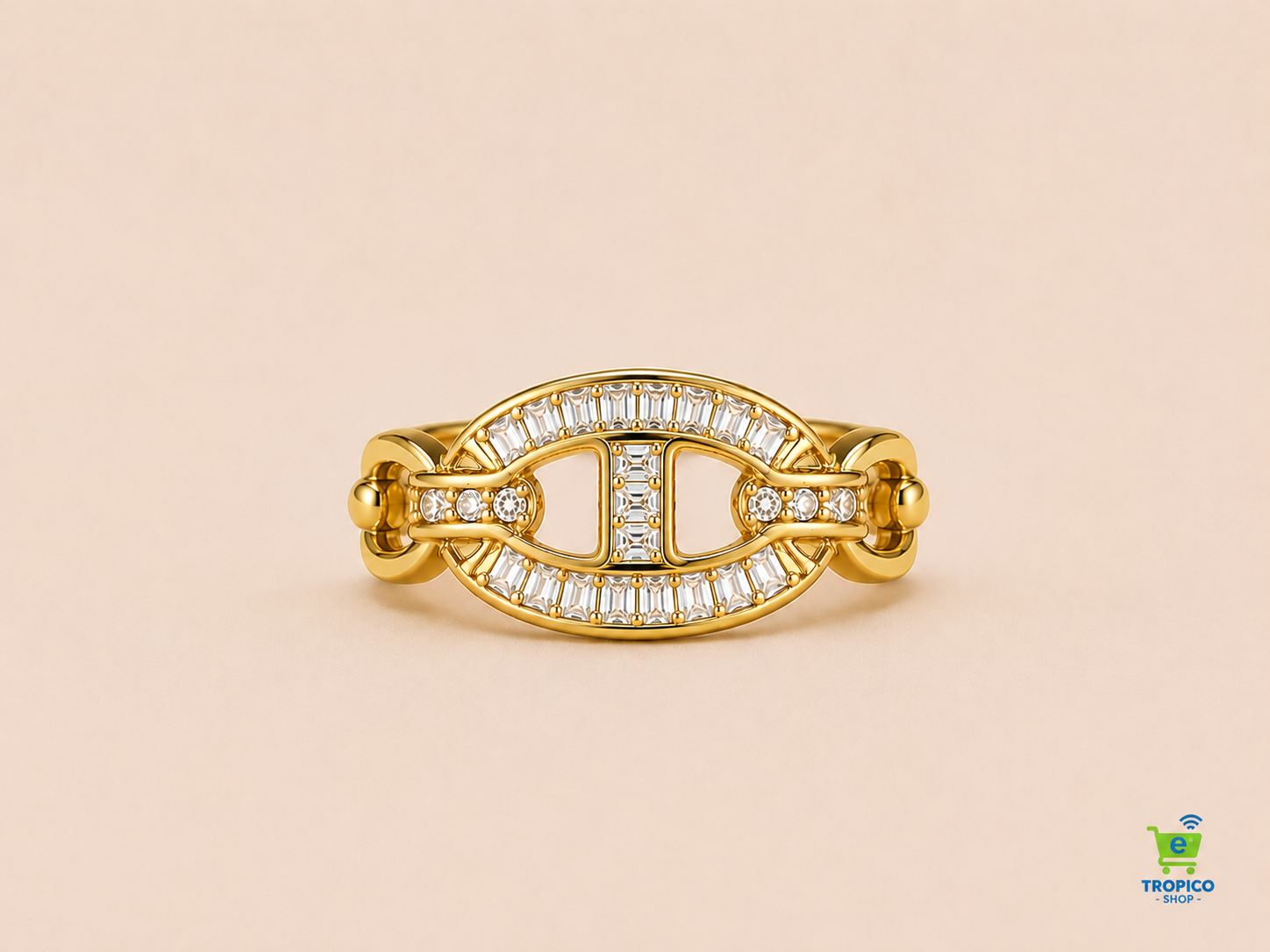 Bague dorée ouverte œil élégant pavé de zircons