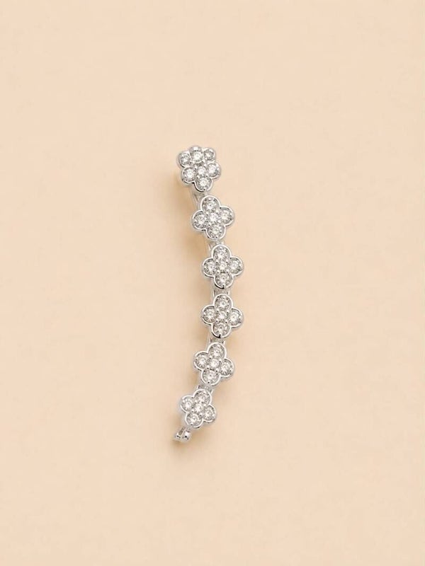 Boucle d'oreille unique en arc fleuri serti de strass Argent