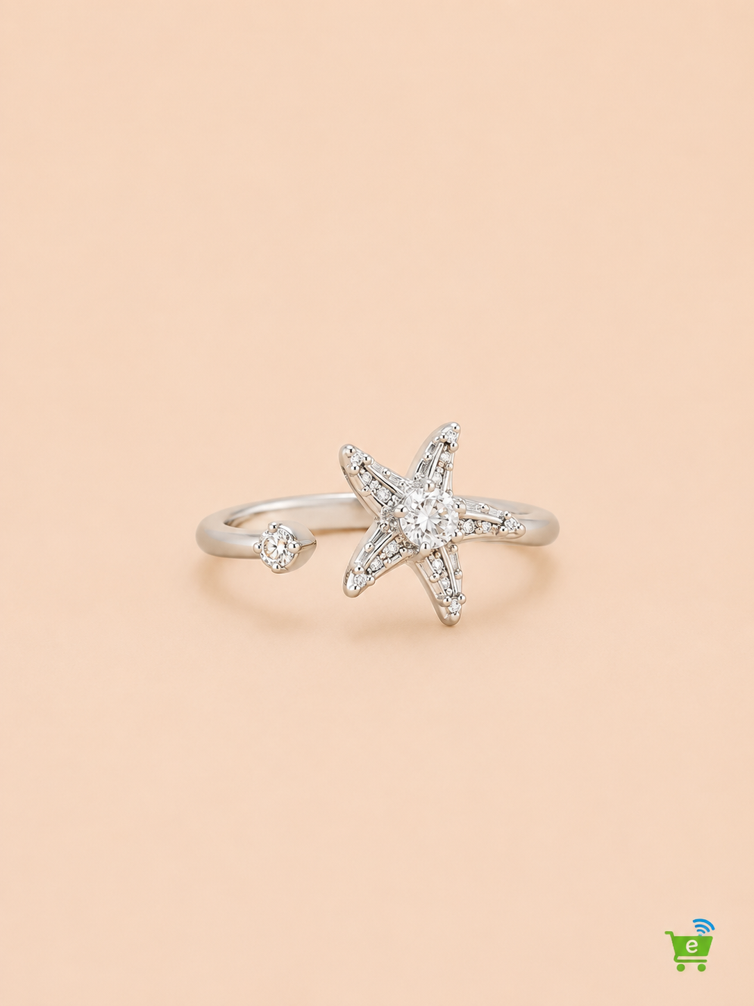 Bague anti stress ouverte à l'avant étoile strassé et zircon Argenté