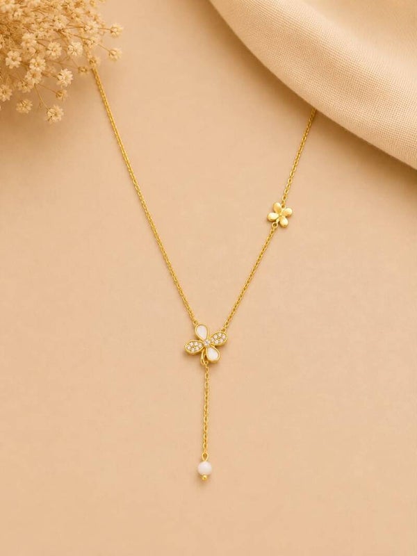 Collier trèfle à quatre feuilles pendant bille Doré