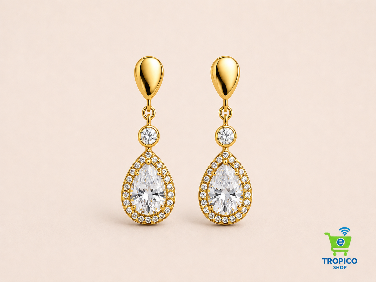 Boucles d'oreilles en forme de goutte d'eau strass Doré