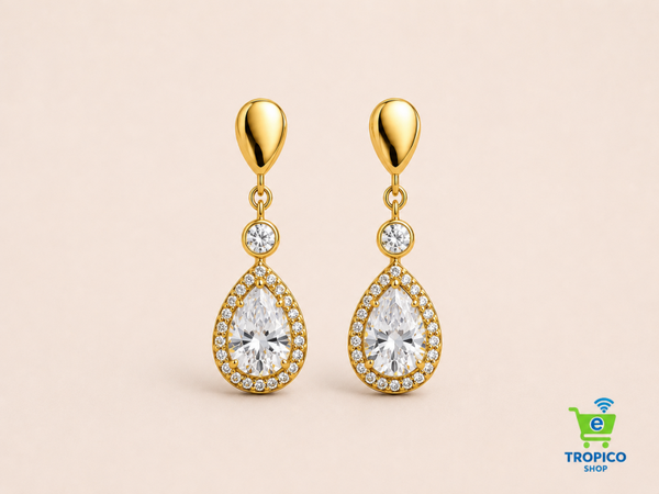 Boucles d'oreilles en forme de goutte d'eau strass Doré