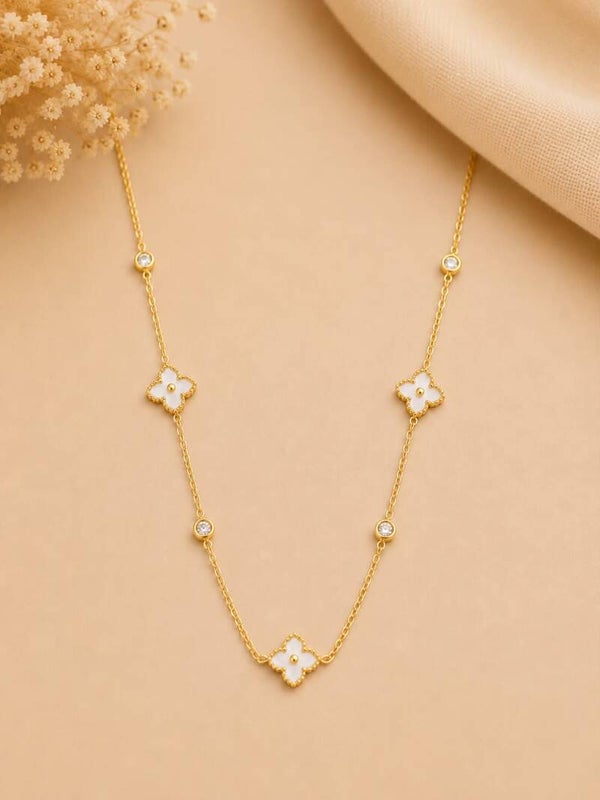 Collier trèfles à quatre pétales et strass Doré