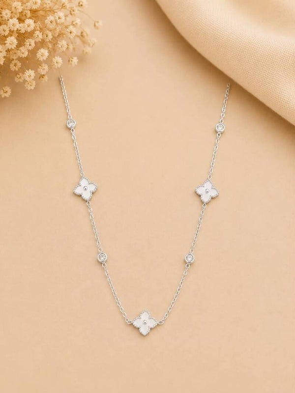 Collier trèfles à quatre pétales et strass Argent