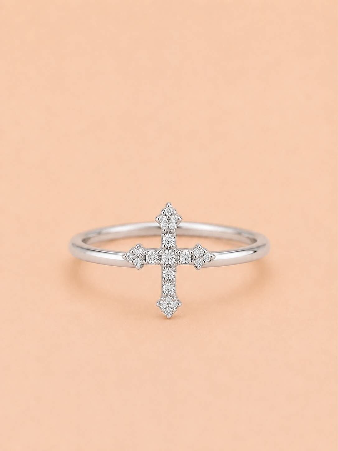 Bague ajustable croix royale strassée Argent