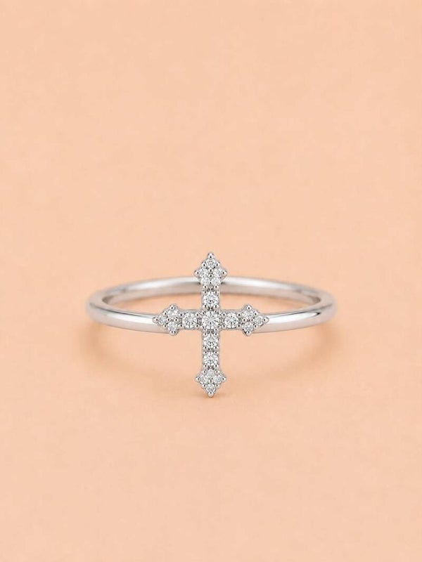 Bague ajustable croix royale strassée Argent