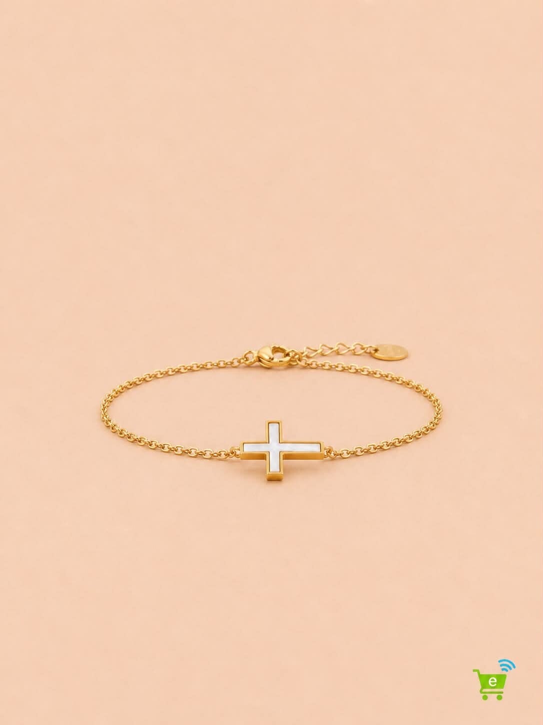 Bracelet fin orné de croix nacré Doré