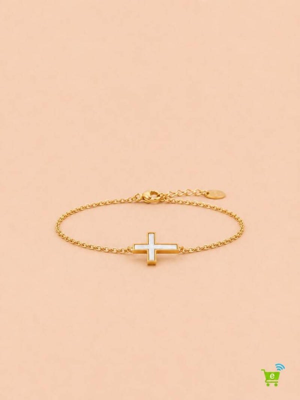 Bracelet fin orné de croix nacré Doré