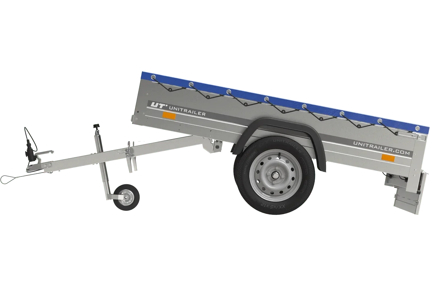 Remorque Garden Trailer 200 Kipp avec roue jockey et bâche plate bleue