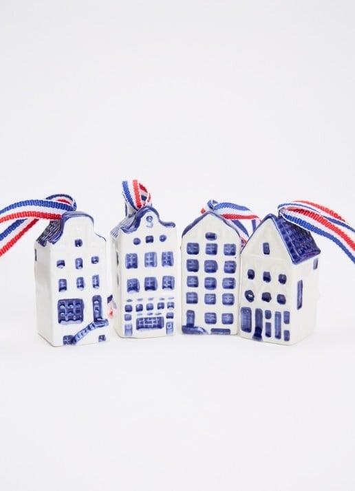 Kersthangers mini grachtenhuisjes Delfts Blauw