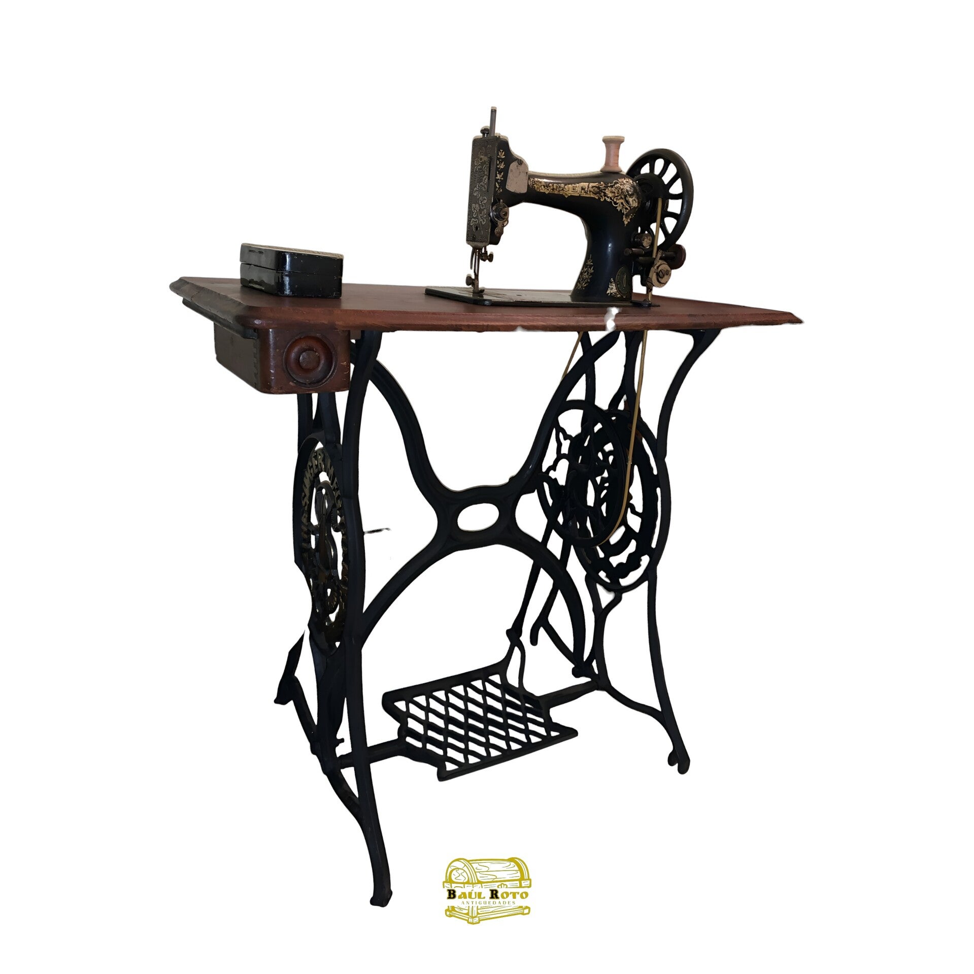 Antigua máquina de coser SINGER de pedal y Lanzadera.