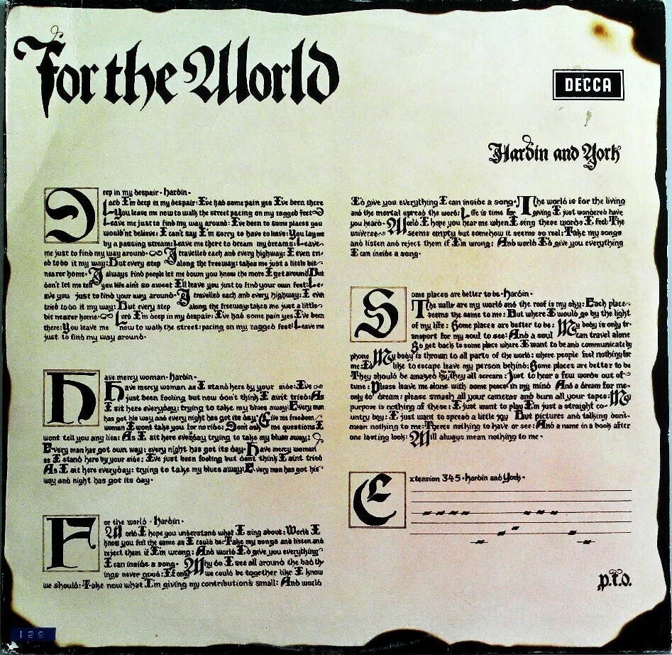 Hardin And York ‎– For The World