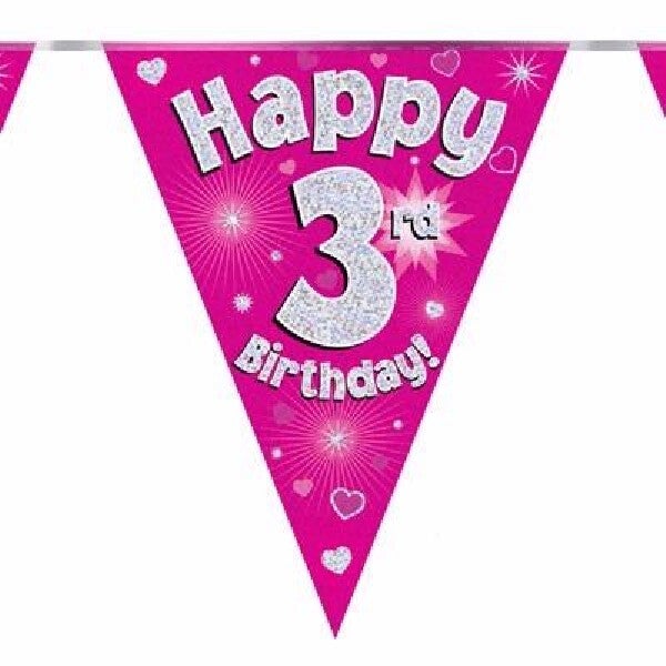 Pink age 3 bunting