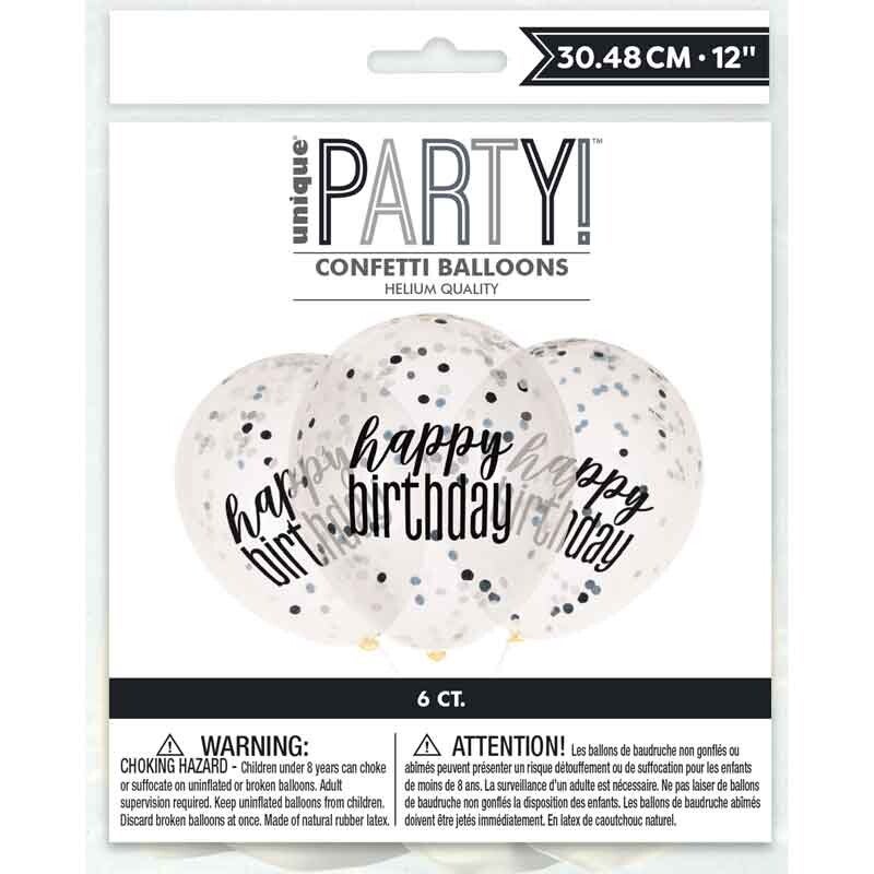 Happy birthday black confetti balloons