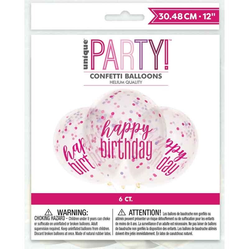 Happy birthday pink confetti balloons