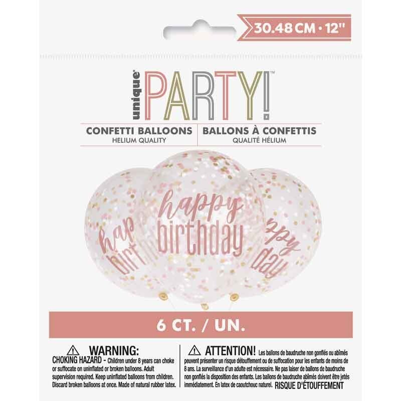 Happy birthday rose gold confetti balloons