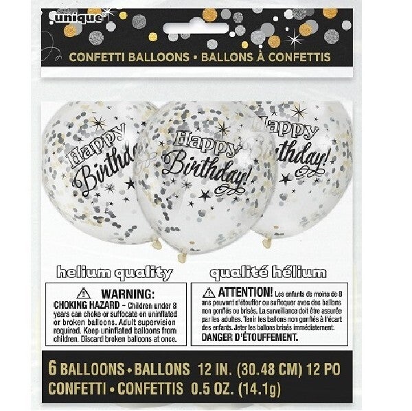 Black and gold confetti balloons