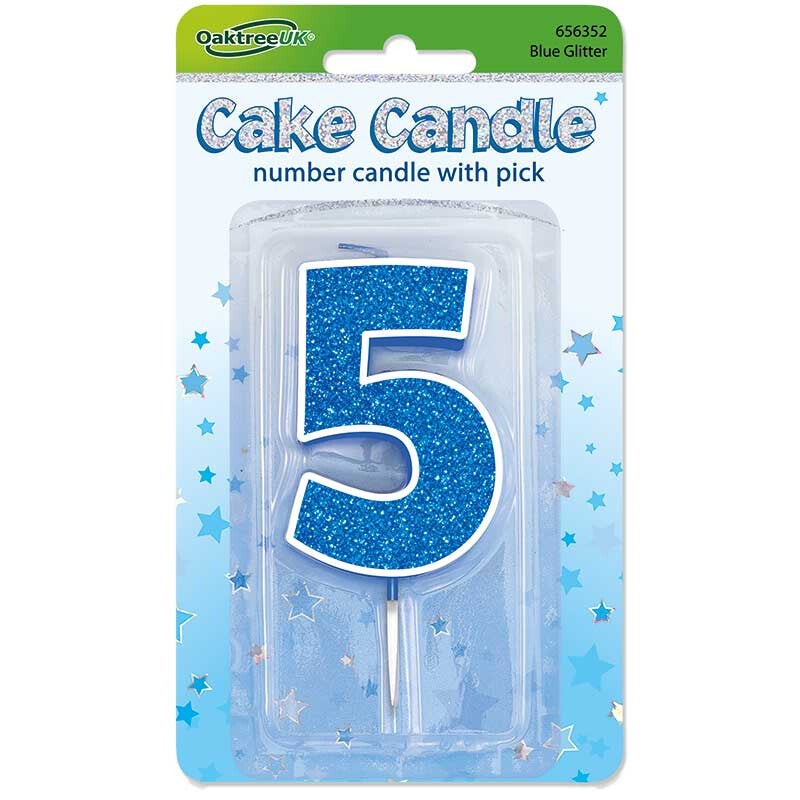 Blue sparkle no. 5 candle