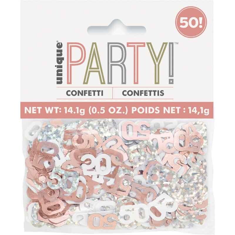 Rose gold age 50 confetti