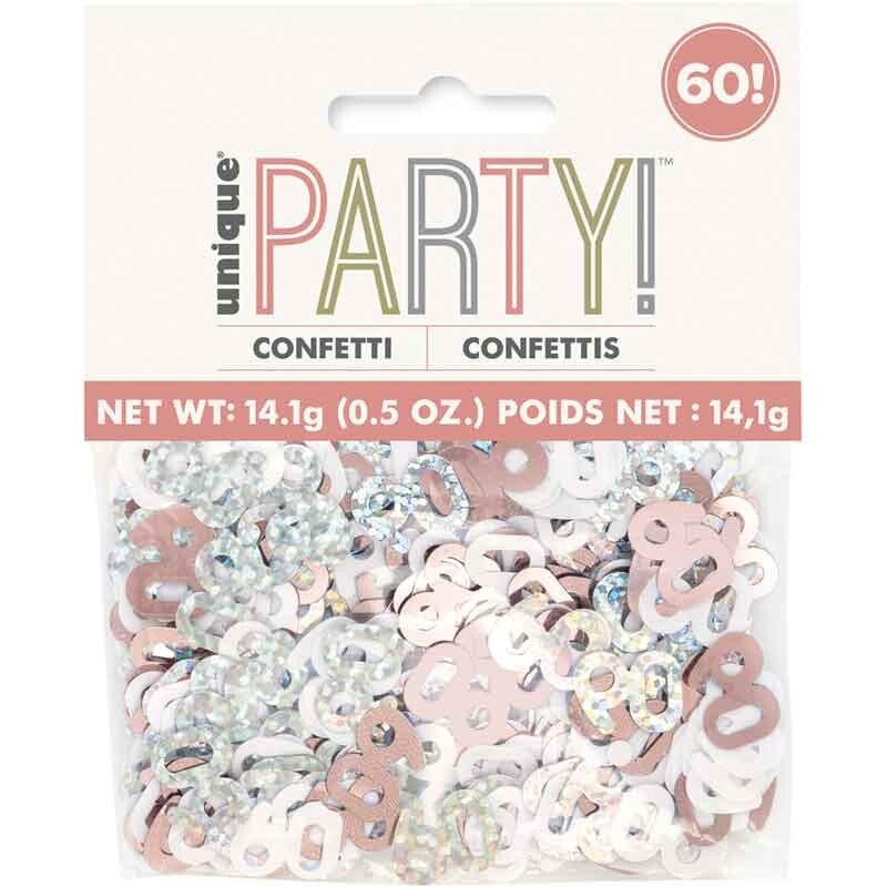 Rose gold age 60 confetti