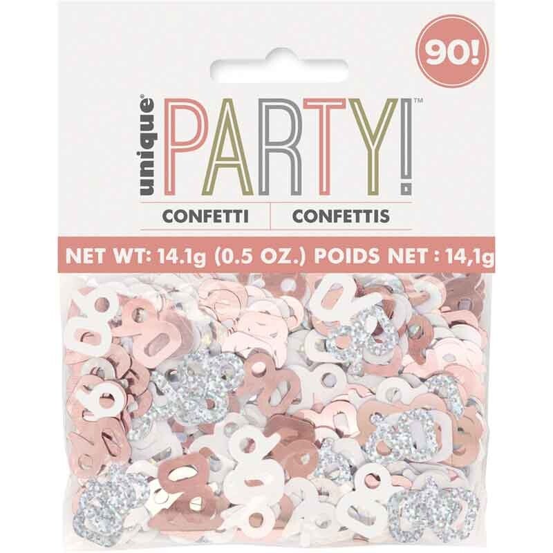 Rose gold age 90 confetti
